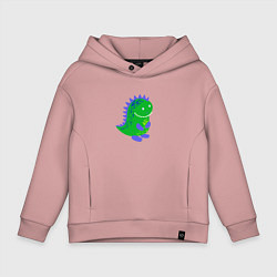 Толстовка оверсайз детская Зеленый дракончик-динозаврик, цвет: пыльно-розовый