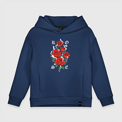 Толстовка оверсайз детская РОЗЫ ROSES SMOKE, цвет: тёмно-синий