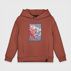 Толстовка оверсайз детская Цветение Сакуры на фоне Фудзи, цвет: кирпичный
