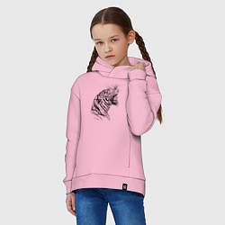 Толстовка оверсайз детская Чёрно белый рисунок тигра, цвет: светло-розовый — фото 2