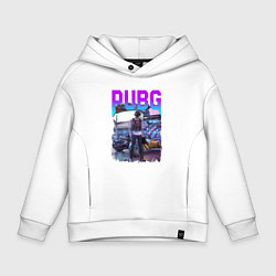 Толстовка оверсайз детская PUBG NEON ПУБГ НЕОН Z, цвет: белый