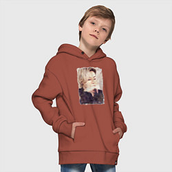 Толстовка оверсайз детская Задумчивый Чонгук, цвет: кирпичный — фото 2
