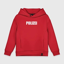 Толстовка оверсайз детская POLIZEI Полиция Надпись Белая, цвет: красный