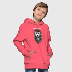 Толстовка оверсайз детская Тигр в шляпе, цвет: коралловый — фото 2