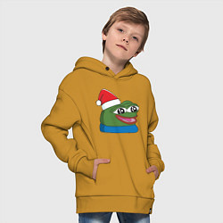 Толстовка оверсайз детская Pepe, pepe happy, Пепе хеппи, pepe happy new year, цвет: горчичный — фото 2