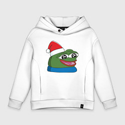 Толстовка оверсайз детская Pepe, pepe happy, Пепе хеппи, pepe happy new year, цвет: белый