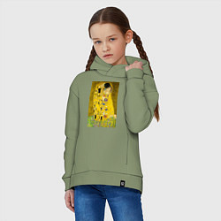 Толстовка оверсайз детская Поцелуй картина Климта, цвет: авокадо — фото 2