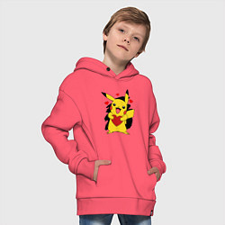 Толстовка оверсайз детская ПИКАЧУ И СЕРДЕЧКО POKENON PIKACHU LOVE, цвет: коралловый — фото 2