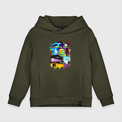 Толстовка оверсайз детская Geometry Dash: Pixel Logo, цвет: хаки