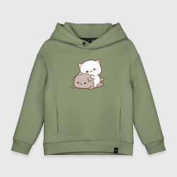 Толстовка оверсайз детская Котики играют 02, цвет: авокадо