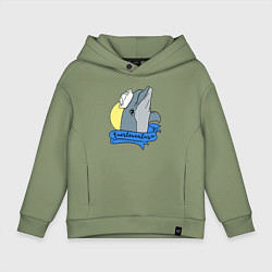 Толстовка оверсайз детская Дельфин на фоне солнца, цвет: авокадо