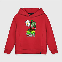 Толстовка оверсайз детская Plants vs Zombies рука зомби, цвет: красный