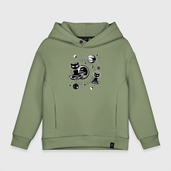 Толстовка оверсайз детская Коты пришельцы в космосе, цвет: авокадо