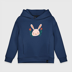 Толстовка оверсайз детская Зайчик в розах, цвет: тёмно-синий