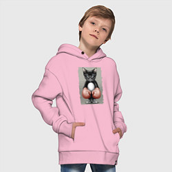 Толстовка оверсайз детская Крутой котяра в боксёрских перчатках Cool cat in b, цвет: светло-розовый — фото 2