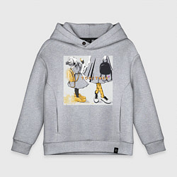 Толстовка оверсайз детская Мама и дочка с мороженым держатся за руки надпись, цвет: меланж