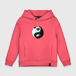 Толстовка оверсайз детская Собачий Инь Янь, цвет: коралловый