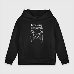 Толстовка оверсайз детская Breaking Benjamin Рок кот, цвет: черный