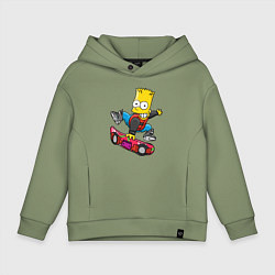 Толстовка оверсайз детская Барт Симпсон - крутой скейтбордист, цвет: авокадо