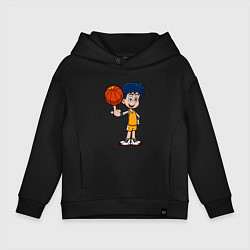 Толстовка оверсайз детская Мальчик с мячом, цвет: черный