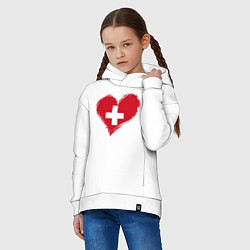 Толстовка оверсайз детская Сердце - Швейцария, цвет: белый — фото 2