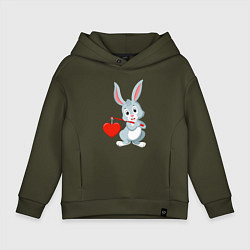 Толстовка оверсайз детская Влюблённый кролик, цвет: хаки