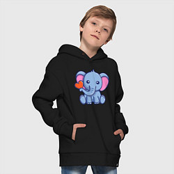 Толстовка оверсайз детская Love Elephant, цвет: черный — фото 2