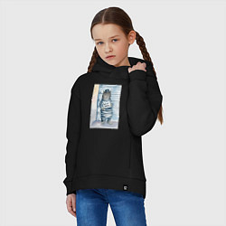 Толстовка оверсайз детская Акварельный рисунок плохой кот, цвет: черный — фото 2