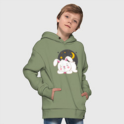 Толстовка оверсайз детская Спящий Зайка, цвет: авокадо — фото 2