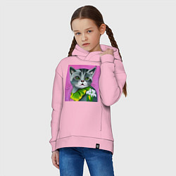 Толстовка оверсайз детская Зеленоглазое котэ виртуального мира, цвет: светло-розовый — фото 2