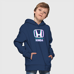 Толстовка оверсайз детская Значок Honda в стиле glitch, цвет: тёмно-синий — фото 2