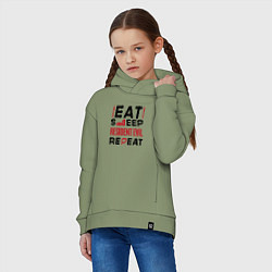 Толстовка оверсайз детская Надпись: eat sleep Resident Evil repeat, цвет: авокадо — фото 2