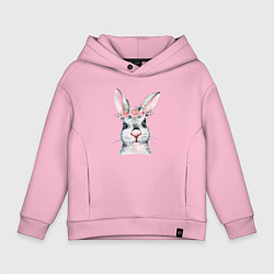 Толстовка оверсайз детская Кролик в цветах, цвет: светло-розовый