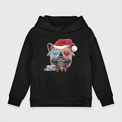 Толстовка оверсайз детская Pug christmas, цвет: черный