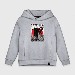 Толстовка оверсайз детская Catzilla in Tokyo мем, цвет: меланж