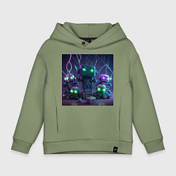 Толстовка оверсайз детская Роботы в космосе, цвет: авокадо