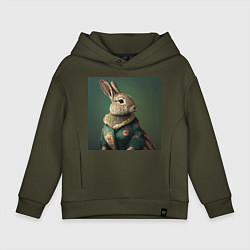 Толстовка оверсайз детская Модный кролик, цвет: хаки