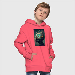 Толстовка оверсайз детская Мысли о море, цвет: коралловый — фото 2