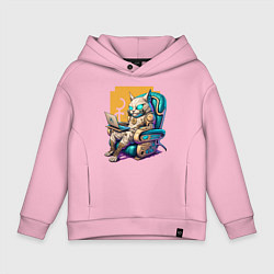 Толстовка оверсайз детская Кот геймер в кресле, цвет: светло-розовый