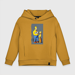 Толстовка оверсайз детская Homer Simpson and cats - нейросеть арт, цвет: горчичный