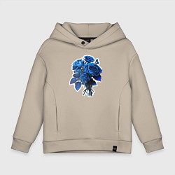 Толстовка оверсайз детская Букет и синие розы, цвет: миндальный
