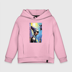 Толстовка оверсайз детская Cyberpunk - neural network - fantasy with cat, цвет: светло-розовый