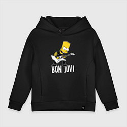 Толстовка оверсайз детская Bon Jovi Барт Симпсон рокер, цвет: черный