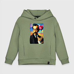 Толстовка оверсайз детская Salvador Dali and cat, цвет: авокадо