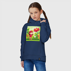 Толстовка оверсайз детская Девочка на прогулке, цвет: тёмно-синий — фото 2