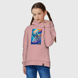 Толстовка оверсайз детская Cyber shark - ocean and space - art, цвет: пыльно-розовый — фото 2