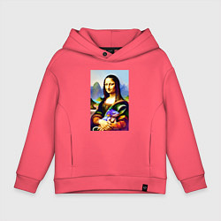 Толстовка оверсайз детская Mona Lisa with baby dragon, цвет: коралловый