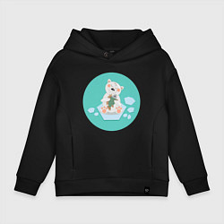 Толстовка оверсайз детская Полярный медвежонок с рыбой на льдине, цвет: черный