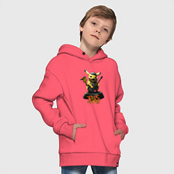 Толстовка оверсайз детская Пикачу рокер с гитарой, цвет: коралловый — фото 2