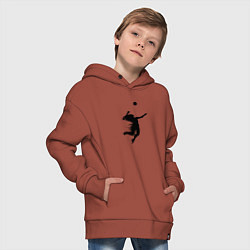 Толстовка оверсайз детская Черный силуэт девушки волейболистки, цвет: кирпичный — фото 2